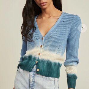 Veronica Beard Large Parula Cardigan Ombré Blue Green White Knit 100% Cotton